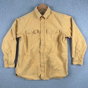 LL Bean Chamois Cloth Shirt Men Button Up Work Double Pocket L Mustard Yellow